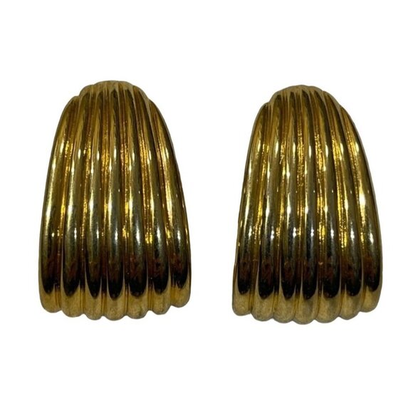 VTG PEP Gold Tone Wave Earrings Post 1.5 Inch - Picture 1 of 7